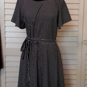 EUC Banana Republic Navy & White Stripe Short Sleeve Midi Dress (8)
